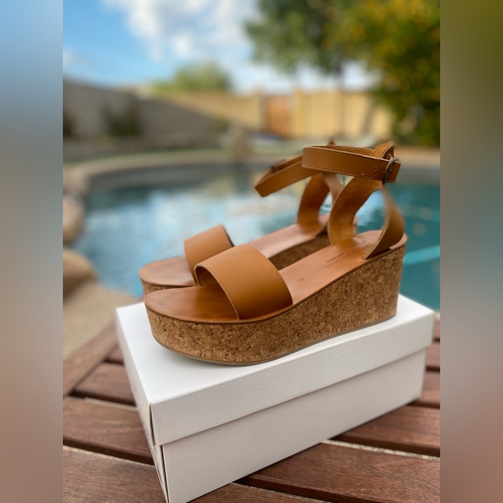 K.Jaques platform leather cork wedge sandals size 41 (10.5-11)